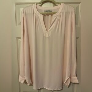 LOFT Women's Pink/Blush XL Long Sleeve Preppy Academia Work Wear Blouse